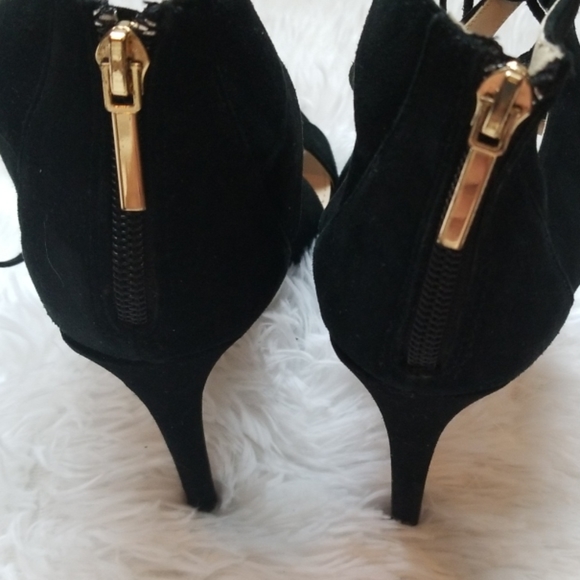 Black Suede Open Toe Heels - Picture 3 of 3